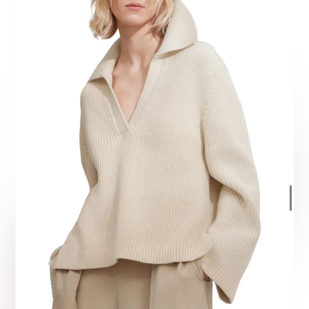 & Other Stories 100% Wool Polo Sweater in Cream, size M
